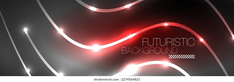 Shiny neon lights, dark abstract background with blurred magic neon light curved lines