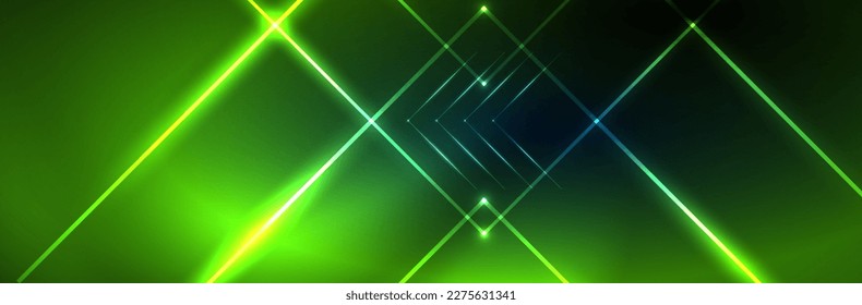 Shiny neon lights, dark abstract background with blurred magic neon light curved lines