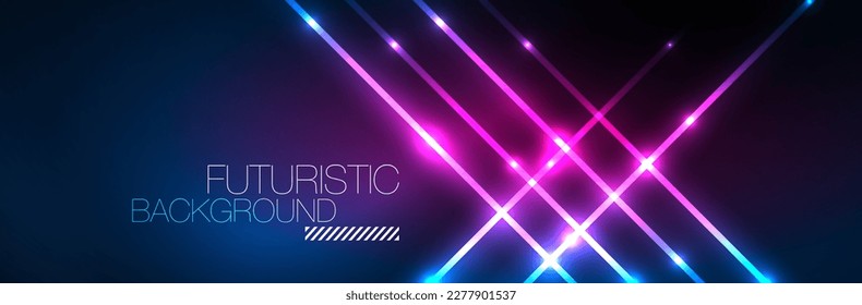 Shiny neon lights, dark abstract background with blurred magic neon light curved lines