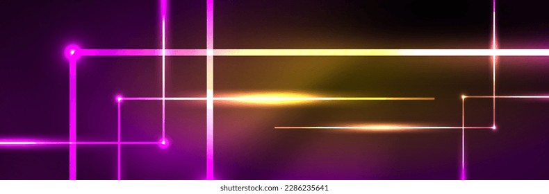 Shiny neon lights, dark abstract background with blurred magic neon light curved lines