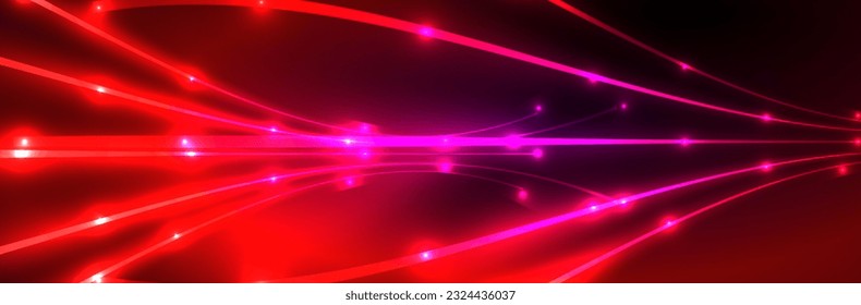 Shiny neon lights, dark abstract background with blurred magic neon light curved lines