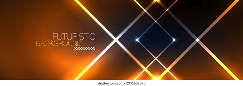 Shiny neon lights, dark abstract background with blurred magic neon light curved lines