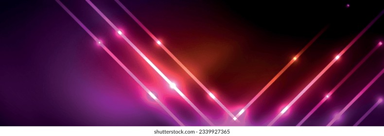 Shiny neon lights, dark abstract background with blurred magic neon light curved lines