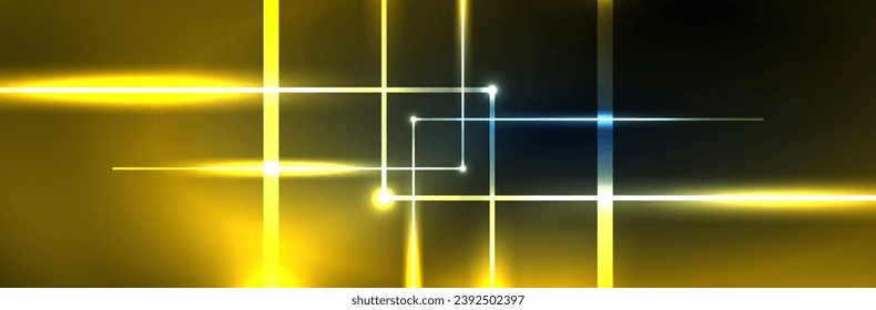 Shiny neon lights, dark abstract background with blurred magic neon light curved lines