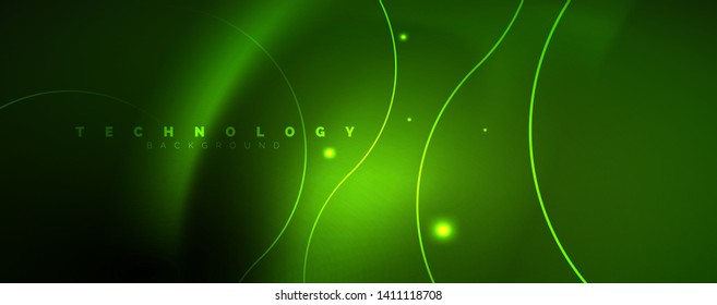 Shiny neon lines template - northern lights glowing blur lines. Futuristic style glow neon 80s disco club or night party techno template. Vector