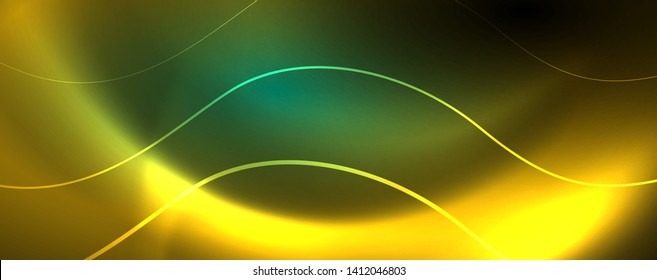 Shiny neon lines template - northern lights glowing blur lines. Futuristic style glow neon 80s disco club or night party techno template. Vector