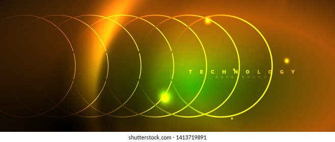 Shiny neon lines template - northern lights glowing blur lines. Futuristic style glow neon 80s disco club or night party techno template. Vector