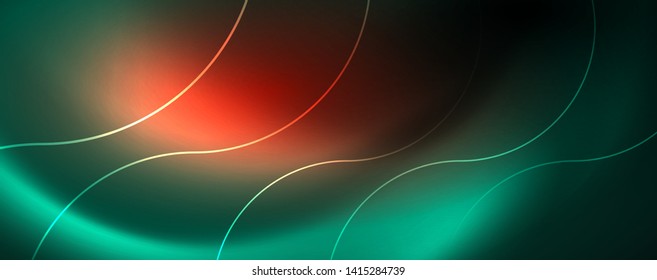 Shiny neon lines template - northern lights glowing blur lines. Futuristic style glow neon 80s disco club or night party techno template. Vector