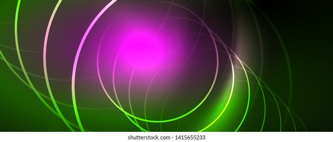 Shiny neon lines template - northern lights glowing blur lines. Futuristic style glow neon 80s disco club or night party techno template. Vector