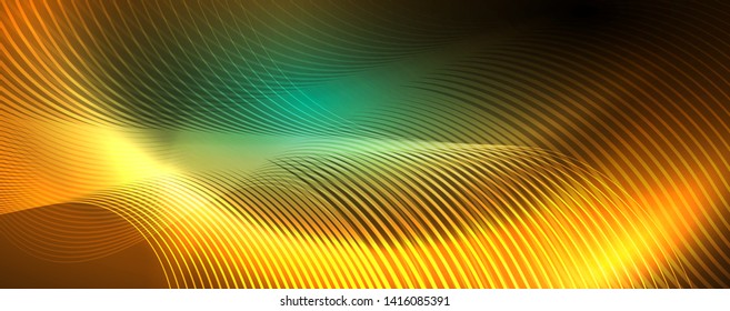 Shiny neon lines template - northern lights glowing blur lines. Futuristic style glow neon 80s disco club or night party techno template. Vector