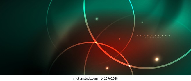 Shiny neon lines template - northern lights glowing blur lines. Futuristic style glow neon 80s disco club or night party techno template. Vector