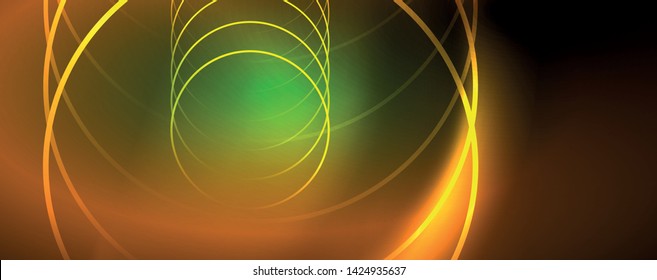 Shiny neon lines template - northern lights glowing blur lines. Futuristic style glow neon 80s disco club or night party techno template. Vector