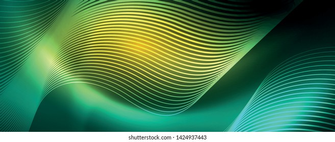 Shiny neon lines template - northern lights glowing blur lines. Futuristic style glow neon 80s disco club or night party techno template. Vector