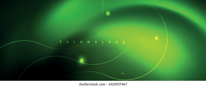 Shiny neon lines template - northern lights glowing blur lines. Futuristic style glow neon 80s disco club or night party techno template. Vector