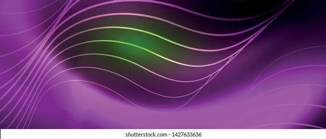 Shiny neon lines template - northern lights glowing blur lines. Futuristic style glow neon 80s disco club or night party techno template. Vector