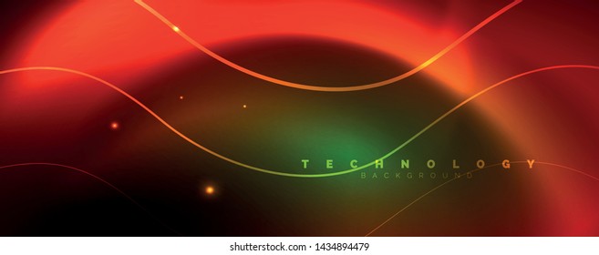 Shiny neon lines template - northern lights glowing blur lines. Futuristic style glow neon 80s disco club or night party techno template. Vector