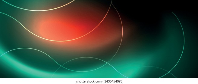 Shiny neon lines template - northern lights glowing blur lines. Futuristic style glow neon 80s disco club or night party techno template. Vector