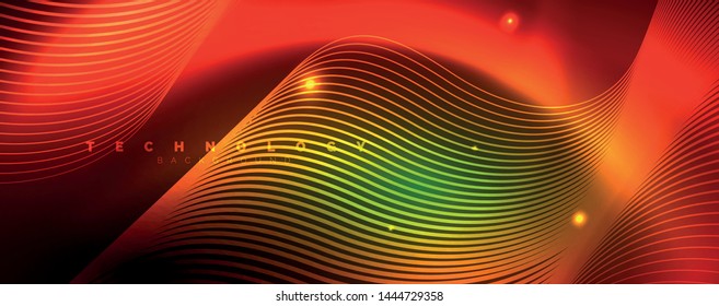 Shiny neon lines template - northern lights glowing blur lines. Futuristic style glow neon 80s disco club or night party techno template. Vector