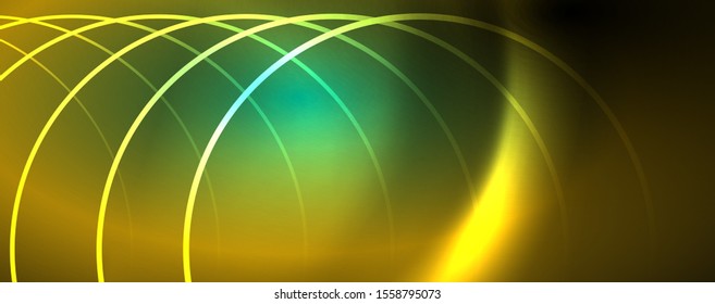 Shiny neon lines template - northern lights glowing blur lines. Futuristic style glow neon 80s disco club or night party techno template. Vector