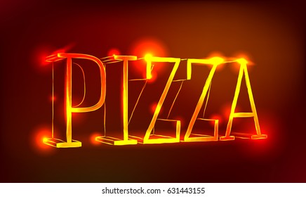 Shiny neon sign pizza. Vector illustration, invitation, banner, poster