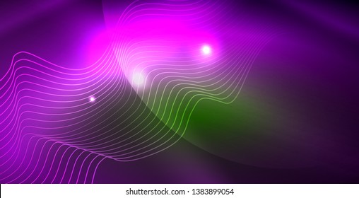 Fondo del espacio de neón brillante, plantilla vectorial