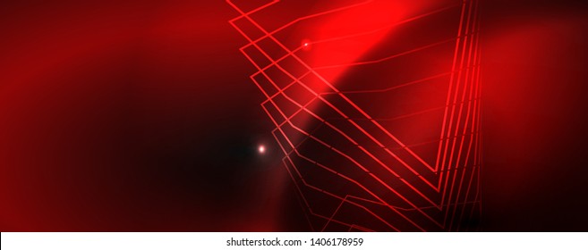 Plantilla tecno de neón brillante. Fondo de líneas de neón, rayos láser al estilo de los años 80. Vector