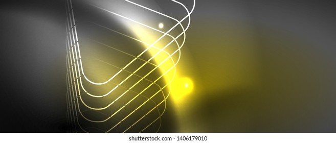 Shiny neon techno template. Neon lines background, 80s style laser rays. Vector