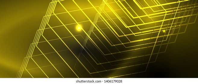 Leuchtende Neontechno-Vorlage. Neonfarbener Hintergrund, Laserstrahlen im Stil der 80er Jahre. Vektorgrafik