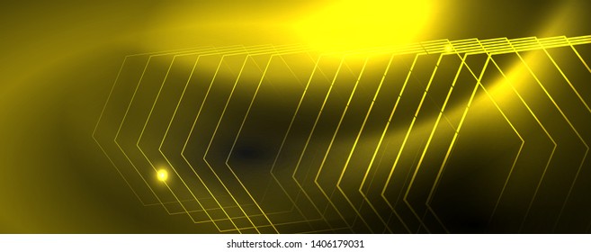 Shiny neon techno template. Neon lines background, 80s style laser rays. Vector