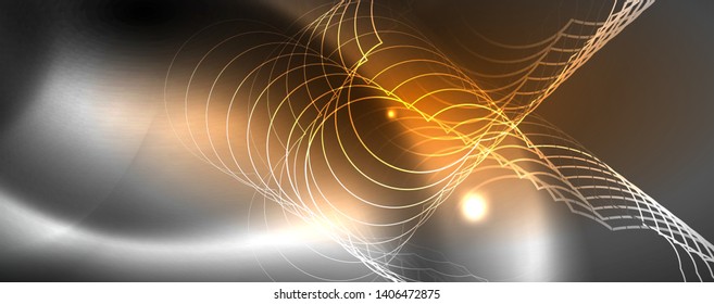 Shiny neon techno template. Neon lines background, 80s style laser rays. Vector
