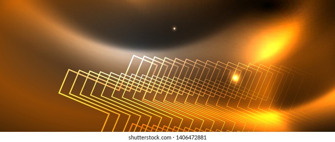 Shiny neon techno template. Neon lines background, 80s style laser rays. Vector