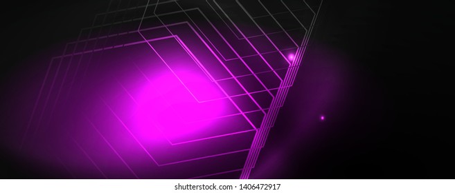 Shiny neon techno template. Neon lines background, 80s style laser rays. Vector