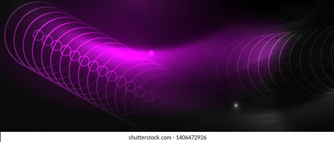 Plantilla tecno de neón brillante. Fondo de líneas de neón, rayos láser al estilo de los años 80. Vector