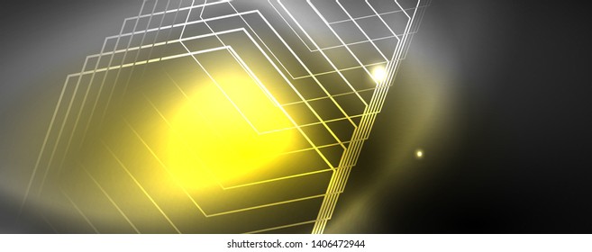 Shiny neon techno template. Neon lines background, 80s style laser rays. Vector