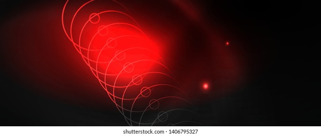 Plantilla tecno de neón brillante. Fondo de líneas de neón, rayos láser al estilo de los años 80. Vector