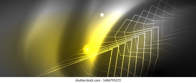 Shiny neon techno template. Neon lines background, 80s style laser rays. Vector