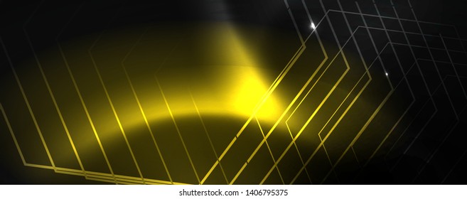 Shiny neon techno template. Neon lines background, 80s style laser rays. Vector