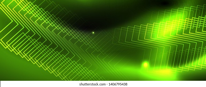 Modelo de tecno de neon brilhante. Plano de fundo de linhas de néon, raios laser estilo dos anos 80. Vetor