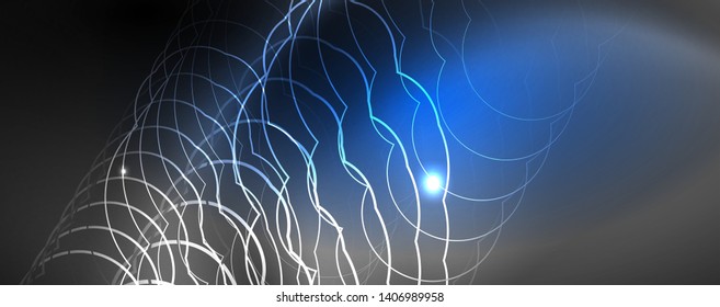 Plantilla tecno de neón brillante. Fondo de líneas de neón, rayos láser al estilo de los años 80. Vector