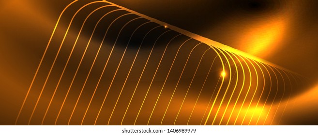 Shiny neon techno template. Neon lines background, 80s style laser rays. Vector
