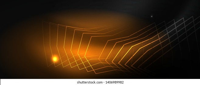 Shiny neon techno template. Neon lines background, 80s style laser rays. Vector