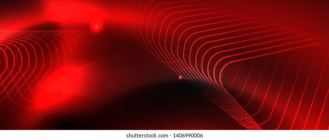 Shiny neon techno template. Neon lines background, 80s style laser rays. Vector