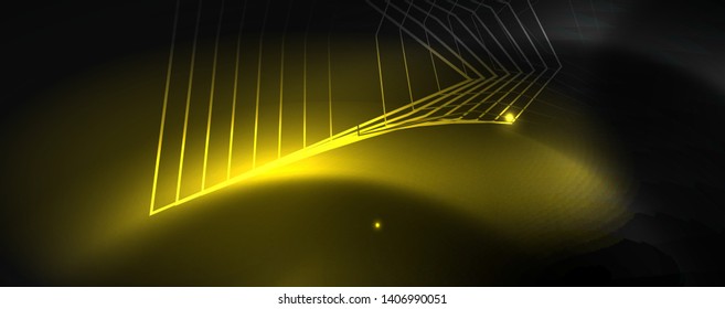 Shiny neon techno template. Neon lines background, 80s style laser rays. Vector