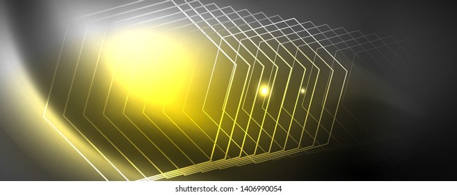 Shiny neon techno template. Neon lines background, 80s style laser rays. Vector