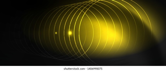 Plantilla tecno de neón brillante. Fondo de líneas de neón, rayos láser al estilo de los años 80. Vector