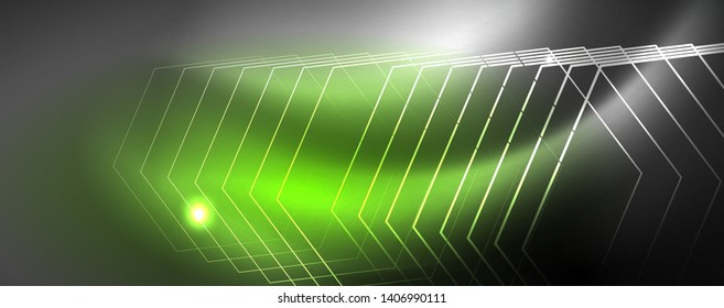 Shiny neon techno template. Neon lines background, 80s style laser rays. Vector