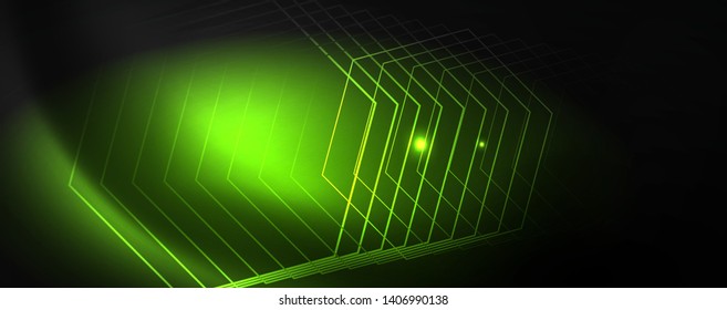 Shiny neon techno template. Neon lines background, 80s style laser rays. Vector