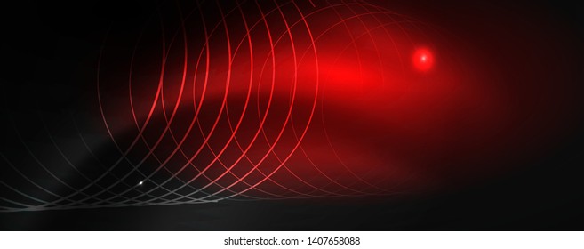 Shiny neon techno template. Neon lines background, 80s style laser rays. Vector