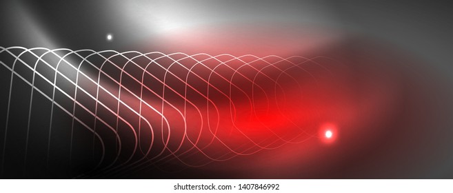 Shiny neon techno template. Neon lines background, 80s style laser rays. Vector