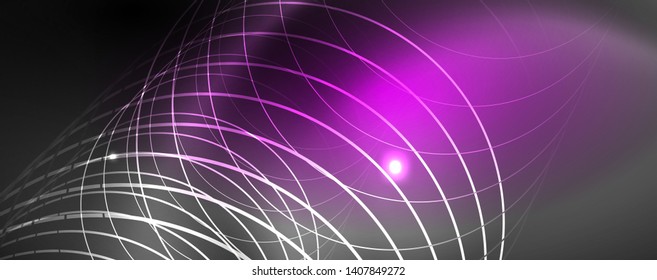 Shiny neon techno template. Neon lines background, 80s style laser rays. Vector